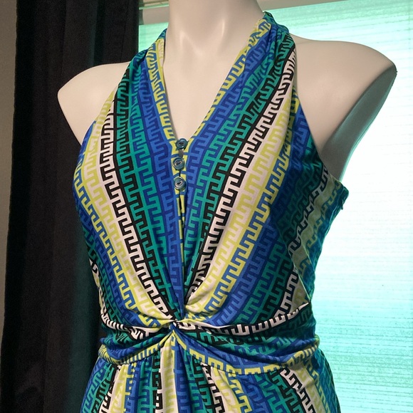 Laundry by Shelli Segal Greek key print knot front detail lined dress size 10 - Picture 2 of 6